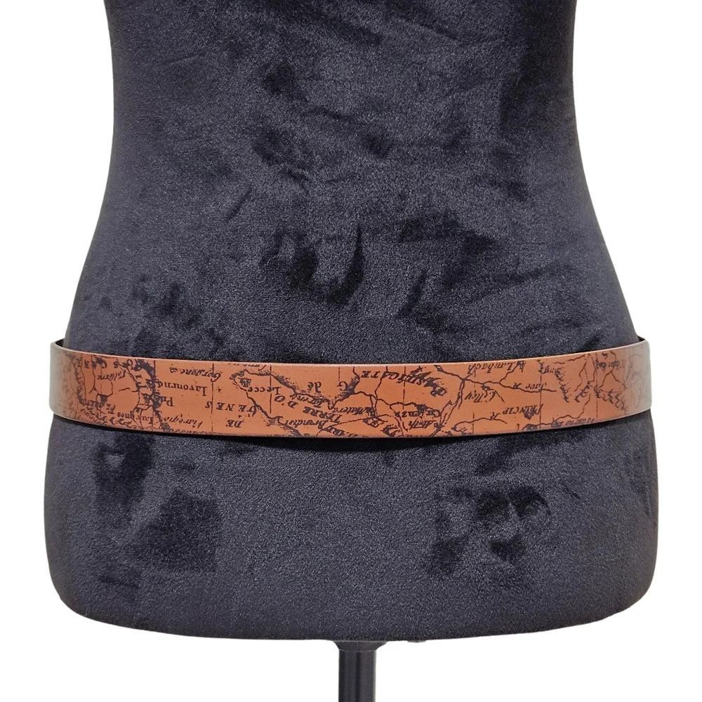 Patricia Nash Belt Brown Leather Vietri Map Gold Tone Buckle Boho